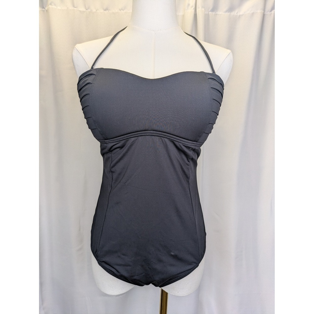 Tommy Bahama One Piece Swimsuit Women 10 Black Halter Ruched Sweetheart‎ Padded
